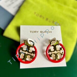 Adorable Tory Burch Red and Gold Small Miller Earrings/Hoop